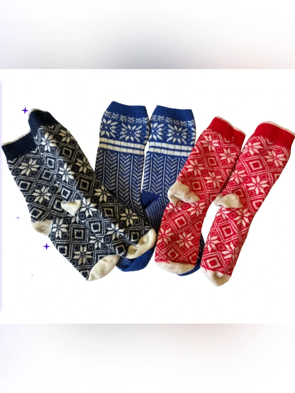 J. Crew - Women’s Set of 3 Fair Isle Wool Socks - Size 6-9 - Red, Blue & Navy